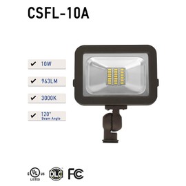 CEA LED Flood Light 10w, 963LM, 3000K Warm White, lP 65 Waterproof, UL Listed, Knuckle Mounting,Outdoor Lights for House,Backyard Lights Outdoor, Patio (Brown)