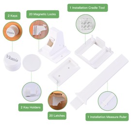 Vkania Magnetic Cabinet Locks Baby Proofing - Baby Safety Latches for Drawers and Cabinets -Easy Installation No Drilling (20 Pack and 2 Keys)