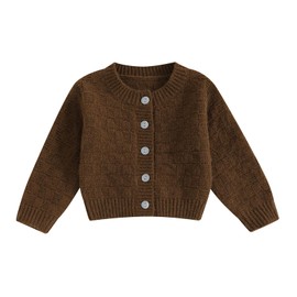 MAHUAOYIXI Toddler Baby Girl Knit Cardigan Long Sleeve Solid Color Knitted Sweater Cardigan Tops Sweatshirt Jumpers Warm Winter Button Closure Pullover Knitwear (Brown, 6-12 Months)