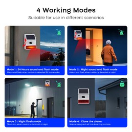 XNY Weatherproof Outdoor Alarm System, Solar Motion Sensor Alarm, PIR Motion Sensor Outdoor Waterproof with Remote Control, 120 db, Alarm System for Home, Apartment, Farm, Villa