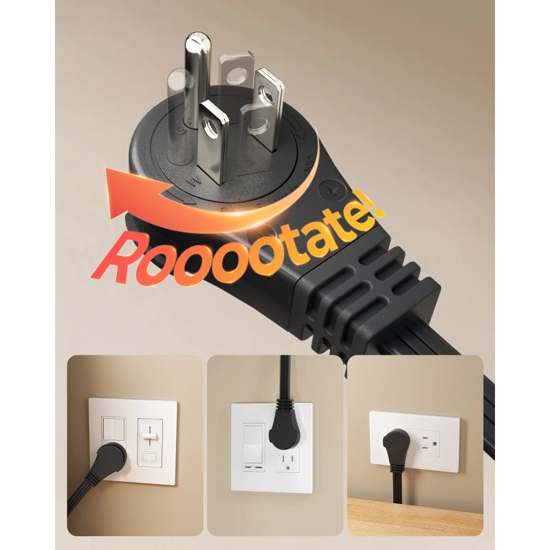 DEWENWILS 6FT 360° Rotating Flat Plug Extension Cord/Wire, 16AWG Multi