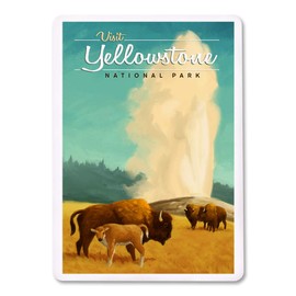 Lantern Press Yellowstone National Park, Oil Painting, Old Faithful and Bison (52 Playing Cards, Poker Size Card Deck with Jokers)