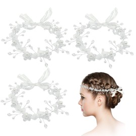 UILYNIU 3 Pcs Rhinestone Bridal Headband, Pearl Hair Dress, Crystal Pearl Headband, Flower Headpiece, Wedding Hair Accessories, Hair Accessories for Wedding, Engagement, Valentine'S Day (White)