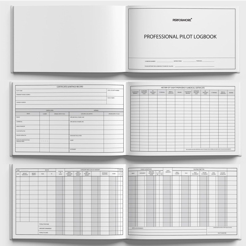 Performore Pilot Logbook - 11" x 6.75" x 1" Aircraft