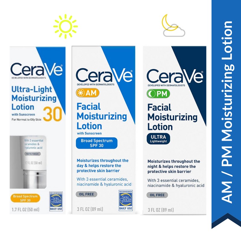 CeraVe AM Face Moisturizer with SPF 30 and CeraVe PM
