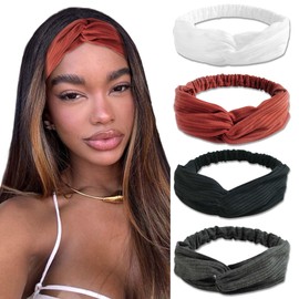 STGDAK Headbands For Women Non Slip Women's Headbands Twist Knotted Hair Scarf Boho Head Bands Elastic Head Wraps Yoga Workout Turban Black White Gray Brown Hair Band Bandana For Girls