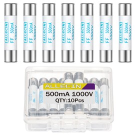 ALLECIN FF500mA Multimeter Fuse 0.5A 1000V 6.3x32MM Digital Multi Meter Fast Acting Fuses 0.5 Amp 1000 Volt 0.25x1.26Inch Nickel-Plated Brass Ceramic Fast Blow Multimeters Fusibiles (Pack of 10Pcs)