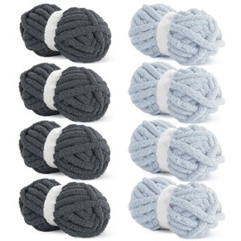 HOMBYS 8 Pack Assorted Chunky Yarn for Crocheting,Super Bulky Large Soft Fluffy Yarn,Plush Fuzzy Yarn,Thick Chenille Yarn for Hand Knitting/Arm Knitting,4 Dark Grey & 4 Grey(27yds,8 oz Each Skein)