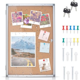Outdoor Enclosed Cork Bulletin Board Tamper-Proof Dispaly Case, Aluminium Frame, Weatherproof Cork Noticeboard, Enclosed Cork Board for School, Office, Restaurant, Hospital etc（38 * 28inches）
