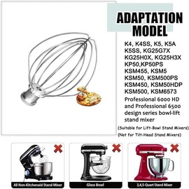 Stand Mixer Accessories for KitchenAid Mixer, 5.5/6 Quart Stainless Steel Wire Whip, Coated Hook, Flat Coated Beater & Flex Edge Beater for Kitchenaid Bowl-lift Stand Mixer, Kitchen Appliances Accessories - Specification: Wire Whip - 1pc, Color: White