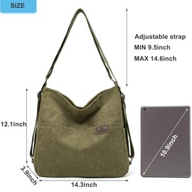 Wytidian Corduroy Tote Backpack Crossbody Bag for Women, Convertible Shoulder Bags Designer Handbag for College, Work (Green)