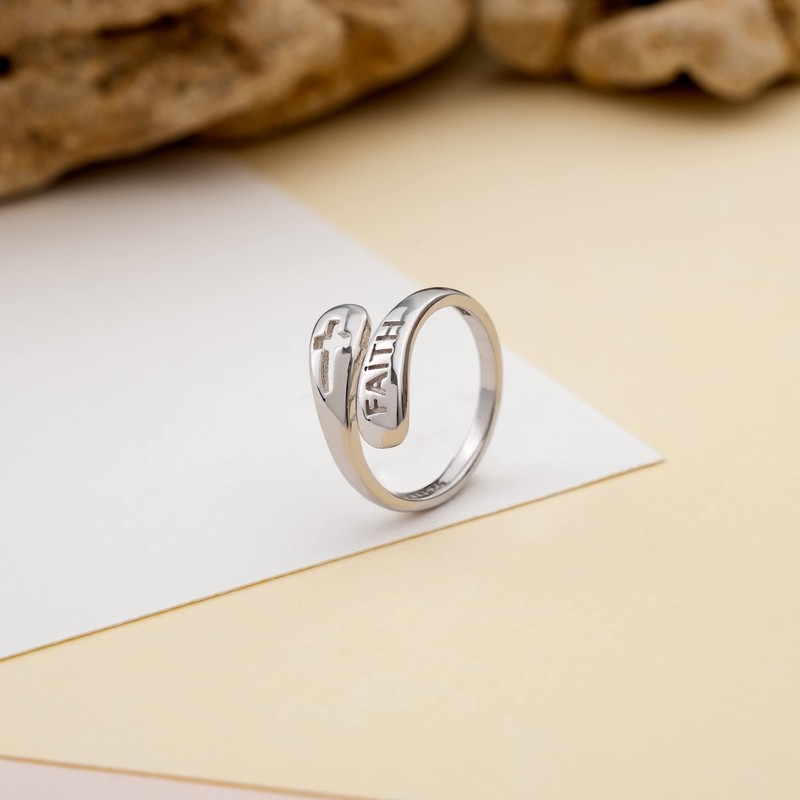 Cross Rings for Women - 925 Sterling Silver Adjustable Faith
