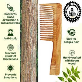 Wooden Curly Hair Wide Tooth Comb, Neem Wood Curly Hair Comb for Women & Men, Hair Growth, Detangler Comb (PACK OF 1_COMB)