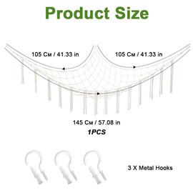 Cuddly Toy Storage Net, Boho Teddy Cuddly Toy Net, Net for Cuddly Toys 105 x 105 x 145 cm, Cuddly Toy Hammock with Hooks, Hanging Net Children's Room, Hanging Stuffed Toy Storage