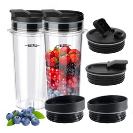 2Pcs Replacement 16oz Blender Cups with 4Pcs Sip & Seal Lids for Ninja, Single Serve Blender Cup for BL660 BL740 BL770 BL780 BL810 BL820 BL830 QB3000 Nutri Ninja Series Blenders