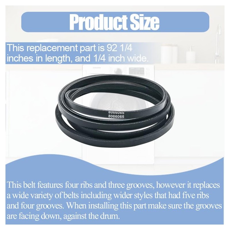 Dryer Drum Belt 8066065 for Whirlpool Kenmore Dryers Replaces 695055