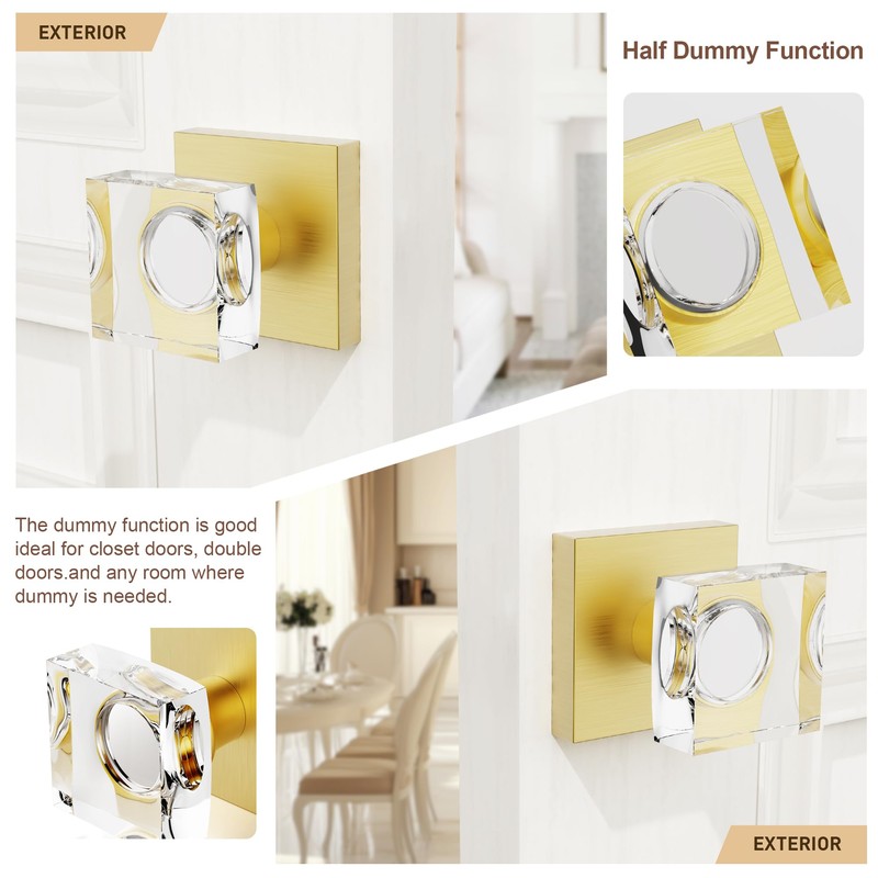 2 Pack Gold Crystal Glass Door Knobs - Satin Brass