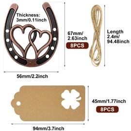 8 Sets Decorative Cast Iron Horseshoe, Horseshoe Hearts with 9.5*4.5cm Cardboard Card and 240*0.2cm String, Heart Lucky Horseshoe Decorations, Horseshoe Cutout for Wedding Anniversary Door Wall Decor