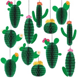 12PCS Cactus Honeycomb Balls Centerpieces for Tables Hanging Pendants Summer Cactus Party Decorations Supplies for Classroom Birthday Baby Shower Fiesta Cinco De Mayo Mexican Theme Party Favor