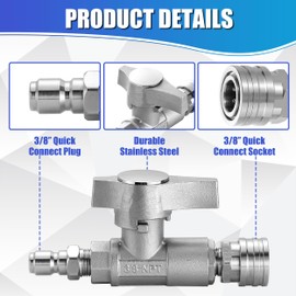 M MINGLE Ball Valve Pressure Washer, 3/8" Quick Connect Ball Valve for Power Washer Hose, 5000 PSI