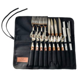 kuuupiii Cutlery Set, 4-Person 21-Piece Set, Camping, Outdoor, Storage, Wooden, Stainless Steel, Stylish, Barbecue, Children, Adults, Family, Group, Solo Camping, Cutlery, BBQ, Compact, Leisure