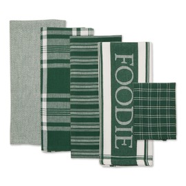 DII Everyday Collection Foodie Kitchen Set, Dishtowel & Dishcloth, Dark Green, 5 Piece
