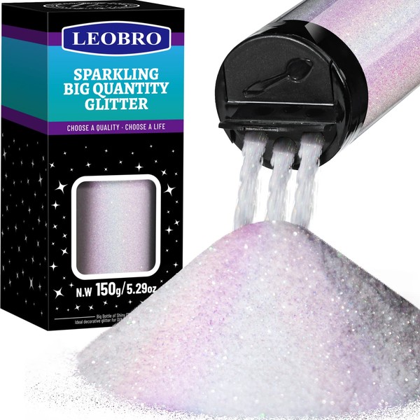 LEOBRO White Glitter, 150G/5.29OZ Glitter, Holographic White Fine Glitter, Extra