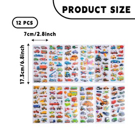 Bojueshaw 12 Sheet 3D Vehicle Stickers for Kids,Puffy Car,Truck & Transport Stickers,Waterproof DIY Decals for Scrapbooks,Crafts & Party Favors