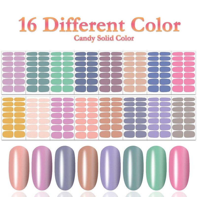 SILPECWEE 224 Pieces 16 Sheets Nail Polish Strips Solid Color