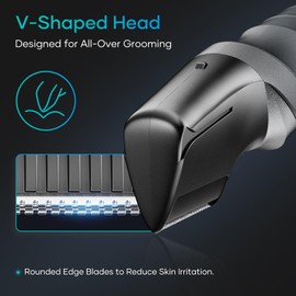 kensen Body Hair Trimmer for Men, Men's Groin & Pubic Hair Trimmer,Wet/Dry Cordless Body Groomer,V-Shaped Trimming Head,with 2 Comb Attachments