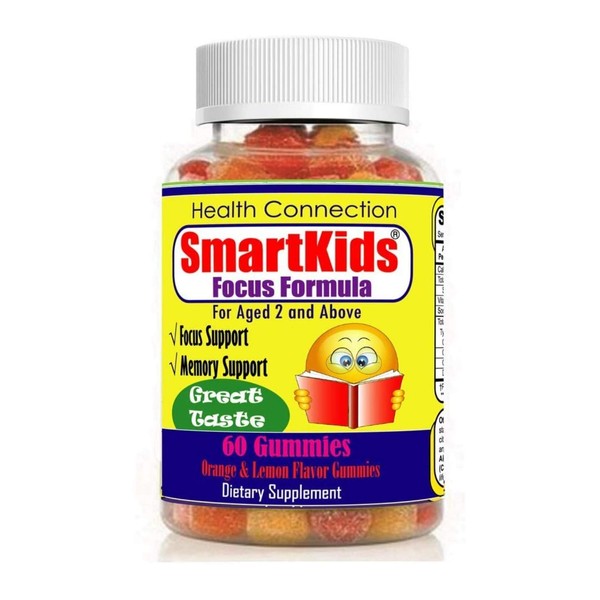 SmartKids - Brain Focus Chewable Gummies Supplements Great Taste Attention & Memory Formula for Childrens and Teens, Natural Omega 3 6 9 DHA Gummies for Kids, Calming Mutlivitamins School Study Task