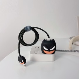 3D Cute Cartoon Charger Protector Case - Compatible for Apple 20W USB-C Power Adapter and Lightning Cable, No.03(4in1)