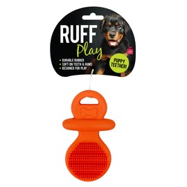 Ruff Play Rubber Puppy Teething Pacifier Dog Toy, 9.5cm, Orange - Dog Teething Toy, Durable Dog Chew Toys, Perfect for Puppies, Aids Dogs Dental Health
