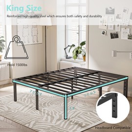 Viisari King Bed Frame 14 Inch Metal Bed Frame King Heavy Duty Platform No Box Spring Needed Easy Assembly Noise Free Black 4005-14B