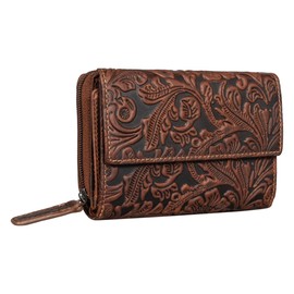 STILORD 'Thea' Women's Purse Leather RFID Wallet Large Vintage with NFC Protection Leather Wallets with Zipper in Gift Box Genuine Leather, Colour:Bergamo - Brown Floral
