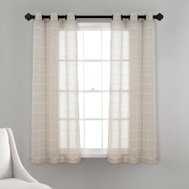 Lush Decor Farmhouse Textured Grommet Sheer Window Curtain Panel Pair, 38"W x 63"L, Beige