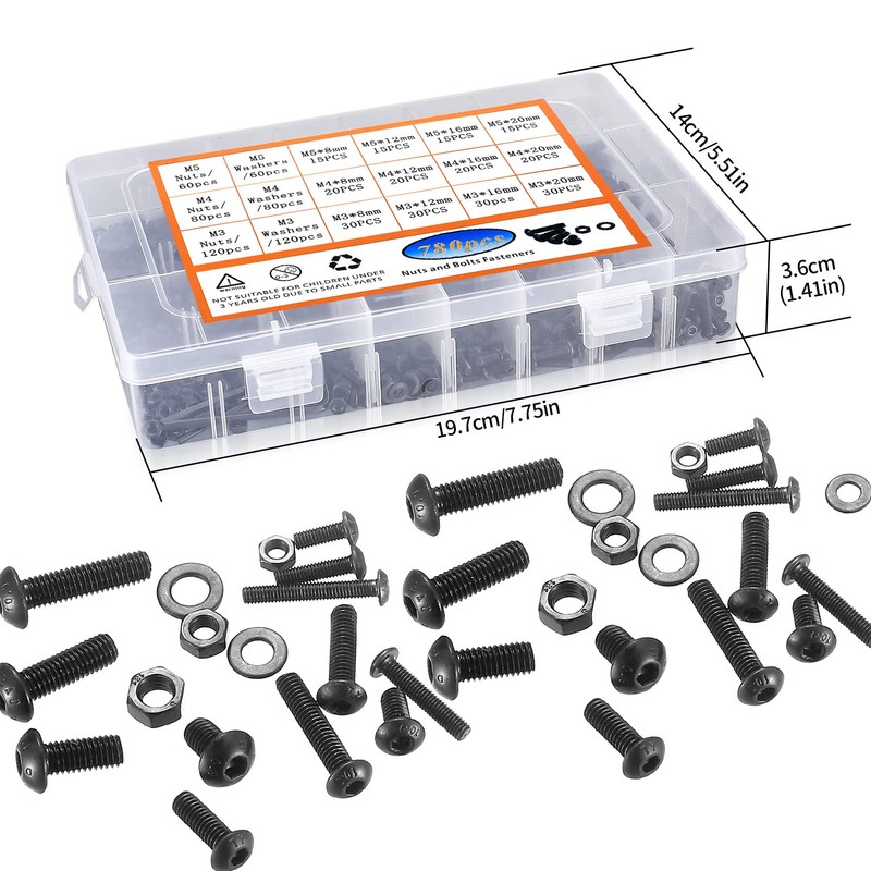 Pack of 780 Allen Screws and Nuts and Washers M3