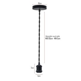 LEDSone Vintage Satin Nickel E27 Pendant Light Fitting – 1m Twisted Braided Cable Ceiling Lamp Holder Kit for Indoor Hanging Lighting in Kitchen, Dining Room, Bar, Café, Loft