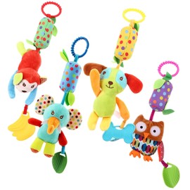 HANABASS Juguete Colgante para Bebé De Dibujos Animados Sonajero Sensorial para Carrito 13.38X2.75X1.96In 4 Piezas Estimula Desarrollo Y Relaja Bebés En Paseos Y Cunas
