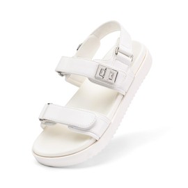 DREAM PAIRS - Sandalias casuales con punta abierta, dos sandalias ajustables con correa con gancho y lazo para niños pequeños y grandes, Blanco, 21 MX Niño pequeño