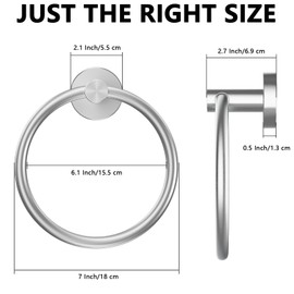 WOOPHEN - Anillo de toalla de mano, de acero inoxidable grueso, soporte de toalla redondo moderno, montado en la pared para baño, cocina (níquel cepillado)
