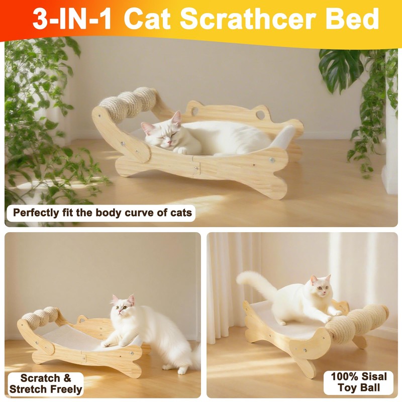 ERGTFVN 3-in-1 Cat Scratcher Bed for Indoor Cats Sisal Scratcher