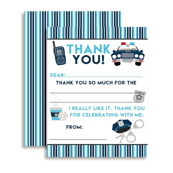 Police Themed Thank You Notes for Kids, set of 10