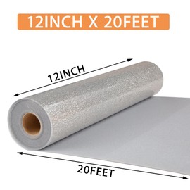 RENLITONG Silver Glitter HTV Heat Transfer Vinyl Rolls - 12 Inch x 20ft Glitter Iron on Vinyl for T-Shirt and Silhouette, Easy to Cut & Weed for Heat Transfer Design