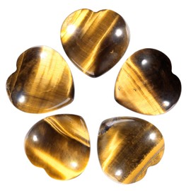 Nupuyai Pack of 5 Healing Heart Shaped Crystal Worry Stones Polished Pocket Palm Stones for Reiki Energy Balancing, Tiger's Eye Stone