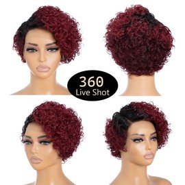 Noble Star 8inch Curly Wave Pixie Cut Wigs Human Hair 13x5x1 T Part Bob Wig for Women Side Parting Pixie Cut Lace Front Wig with Baby Hair Glue Short Cut Bob Wig DYTT1B/D99J/99J/425#