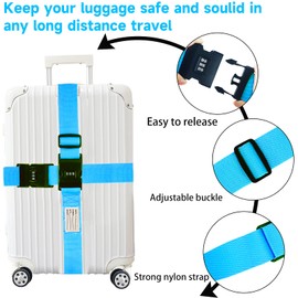 Luggage Straps for Suitcases 4 Pack Blue, 2M Adjustable Travel Suitcase Belt Carry Bag for Connecting Your Luggage, Non Slip Luggage Belt Strap with Combination Lock and Tags to Secure Bag Cargo Safe