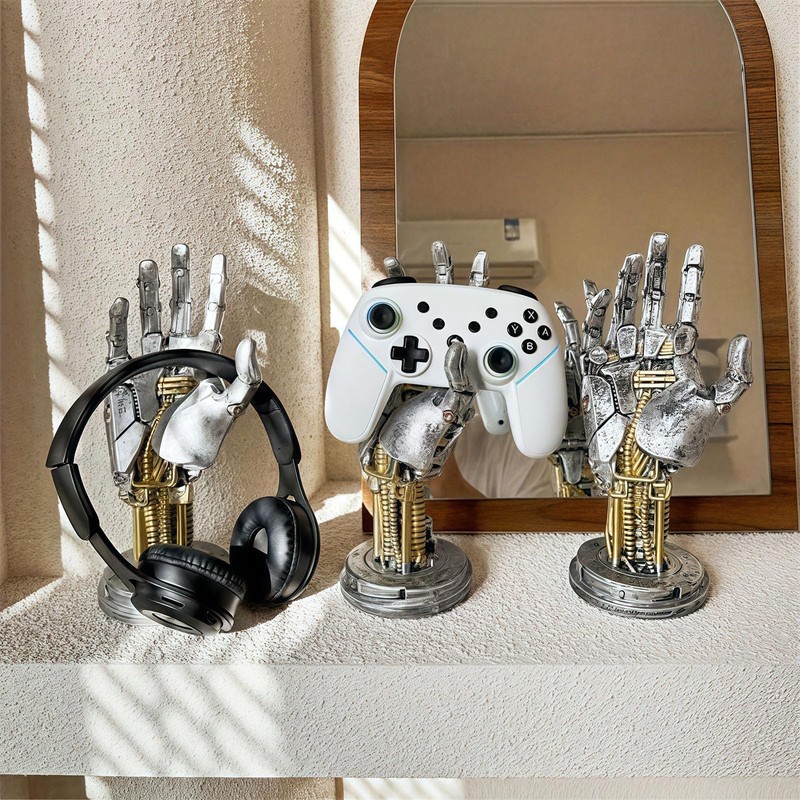 Mechanical Hand Controller Stand, Steampunk Resin Gaming Decor (Silver)