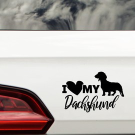 I Love My Dachshund Fun Waterproof Sticker - Decals for Car Bumpers, Laptops, Mirrors, Windows - Gift for Dog Lovers (Black)