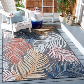 SAFAVIEH Cabana Collection Area Rug - 8' x 10', Black & Rust, Tropical Design, Non-Shedding & Easy Care, Indoor/Outdoor & Washable-Ideal for Patio, Backyard, Mudroom (CBN445H)
